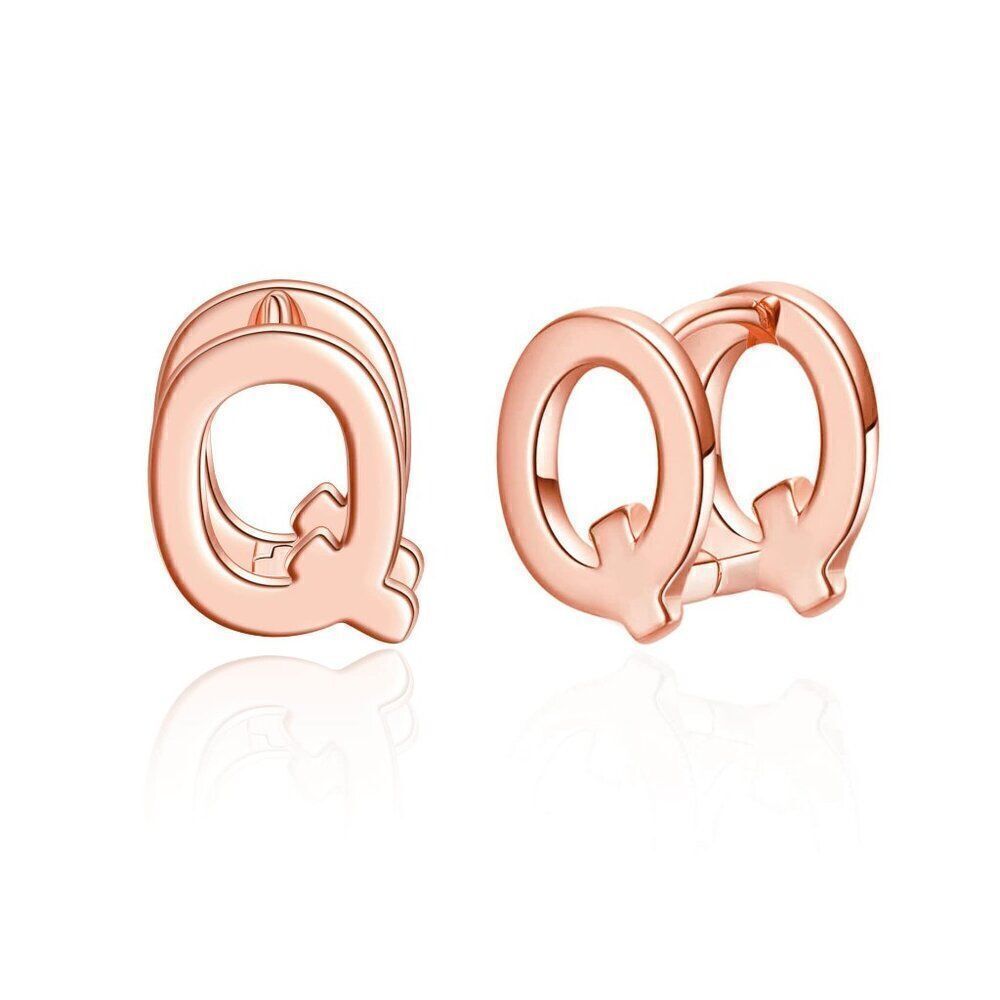 Giftall Initial Hoop Earrings Letter "Q" 14K Rose Gold Plated. New in Box NIB
